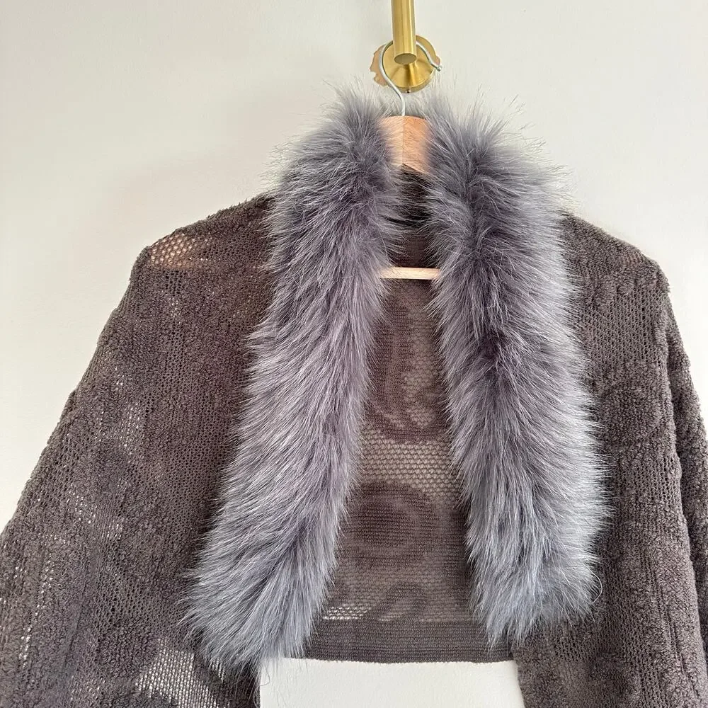 Cashmere Rabbit Fur Neck Warmer Wrap Gray One Size - Picture 7 of 10